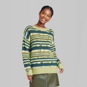 Green Multicolor Retro Vibe Striped Sweater